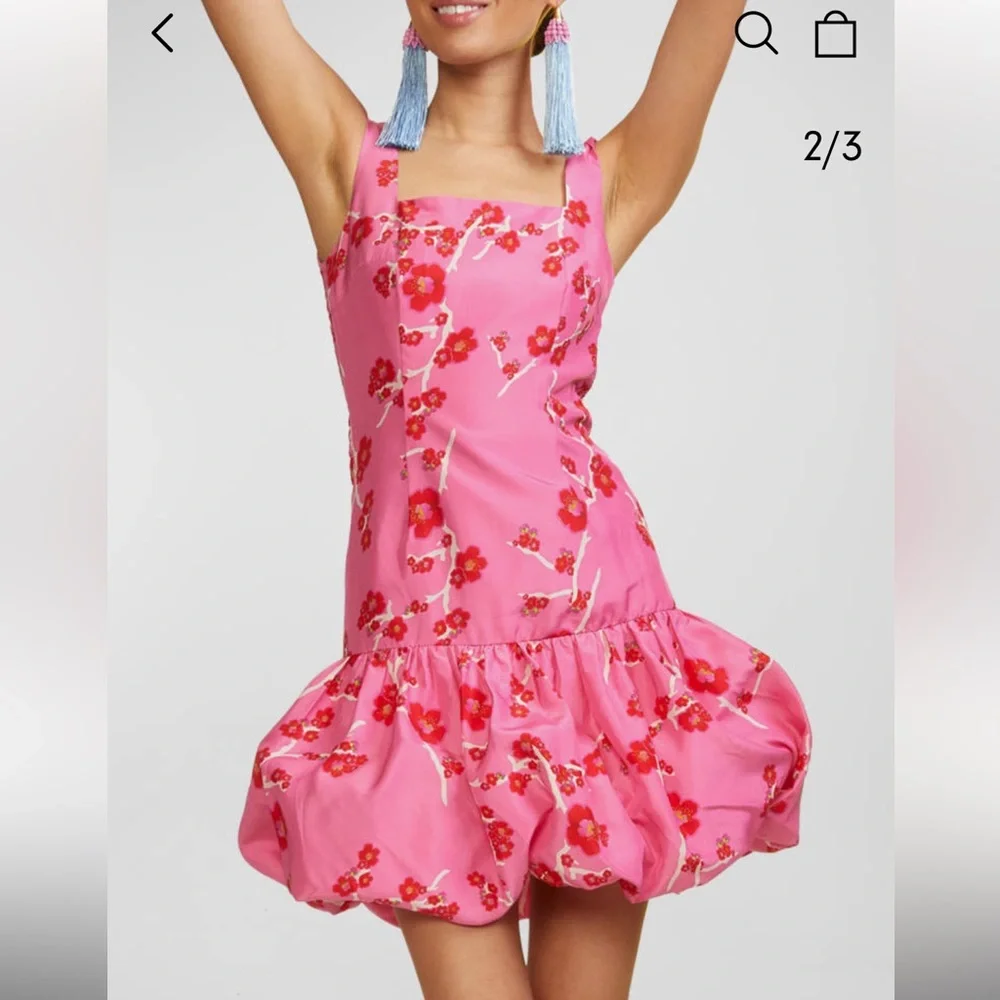 NWT Cynthia Rowley Cherry Blossom Print Smocked Back Bubble Dress - Size 10 - Picture 3 of 14